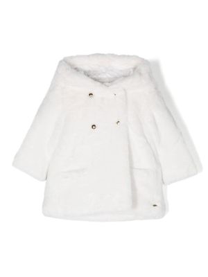 Tartine Et Chocolat double-breasted faux-fur hooded coat - White