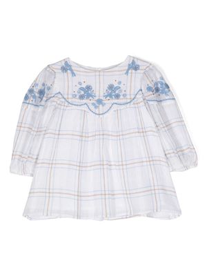 Tartine Et Chocolat floral-embroidered check blouse - White