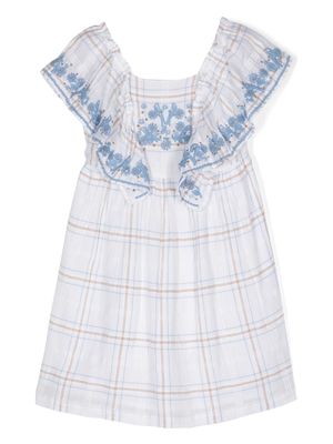 Tartine Et Chocolat floral-embroidered check dress - White