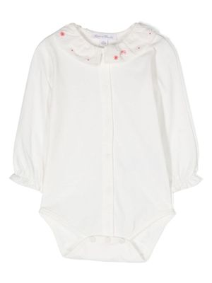 Tartine Et Chocolat floral-embroidered cotton bodysuit - White