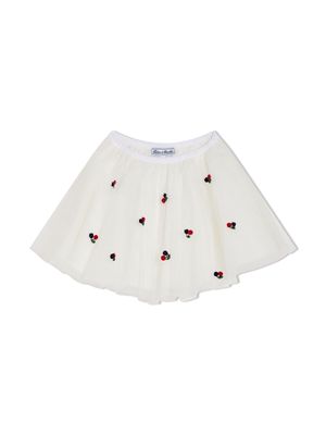 Tartine Et Chocolat floral-embroidered pleated miniskirt - White