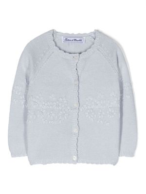 Tartine Et Chocolat floral-embroidered ribbed-knit cardigan - Blue