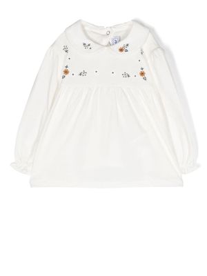 Tartine Et Chocolat floral embroidery long-sleeved dress - White