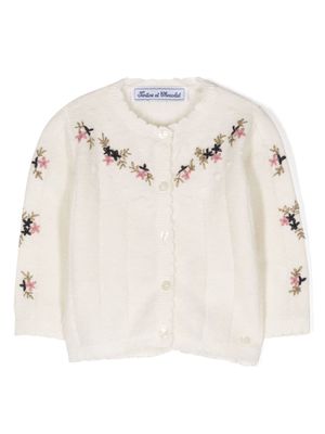 Tartine Et Chocolat floral-embroidery wool cardigan - White