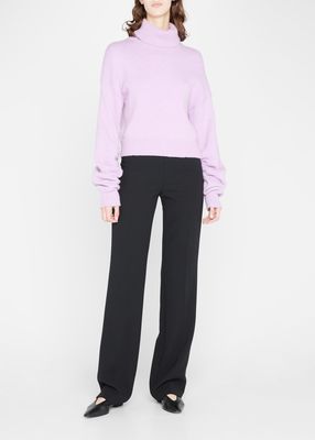 Taryn Wool Turtleneck Sweater with Ruched Sleeves