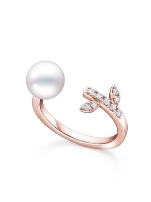 TASAKI 18kt rose gold Kugel Akoya pearl and diamond ring - Pink