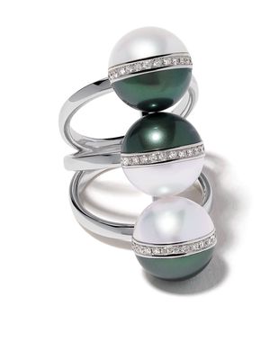 TASAKI 18kt white gold Collection Line Balance Unite diamond and South Sea pearl ring