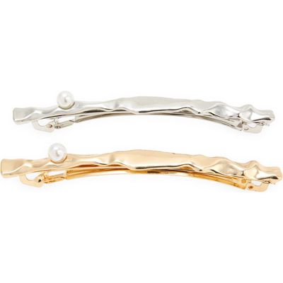 Tasha 2-Pack Assorted Imitation Pearl Barrettes in Gold Silver