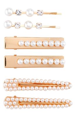 Tasha Assorted 5-Pack Pearly Bead Hair Clips in Ivory/Rose Gold