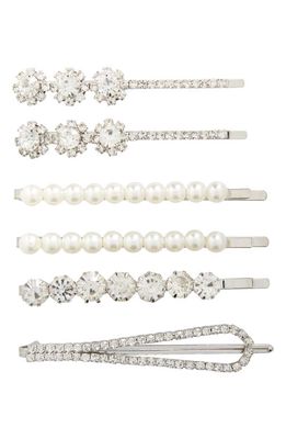 Tasha Assorted 6-Pack Pearly Bead & Crystal Hair Clips in Ivory/Silver