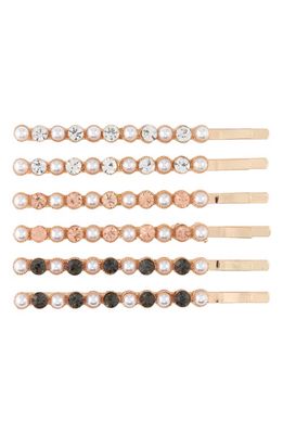 Tasha Assorted 6-Pack Pearly Bead & Crystal Hair Clips in Rose Gold/Ivory Multi