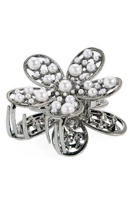 Tasha Imitation Pearl Flower Claw Clip in Gunmetal