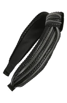 Tasha Metallic Stripe Center Knot Headband in Black/grey