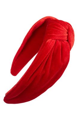Tasha Oversize Knotted Velvet Headband in Red