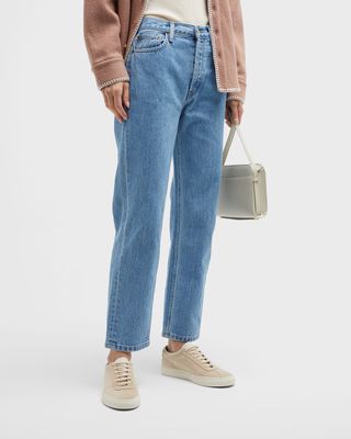 Tate Stripe-Embroidered Straight Ankle Jeans