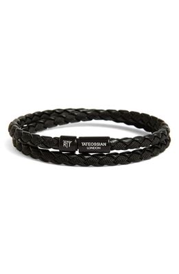 Tateossian 'Chelsea' Braided Leather Wrap Bracelet in Black 