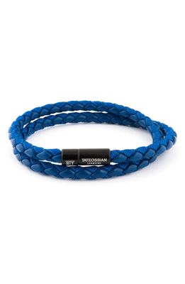 Tateossian 'Chelsea' Braided Leather Wrap Bracelet in Blue 