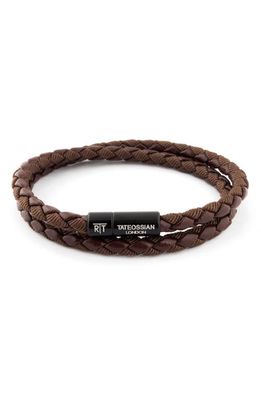 Tateossian 'Chelsea' Braided Leather Wrap Bracelet in Brown 