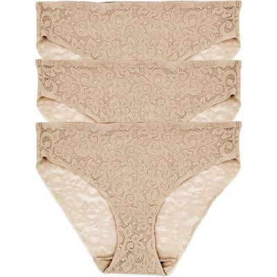 TC Assorted 3-Pack Lace Hipster Briefs in Warm Beige 