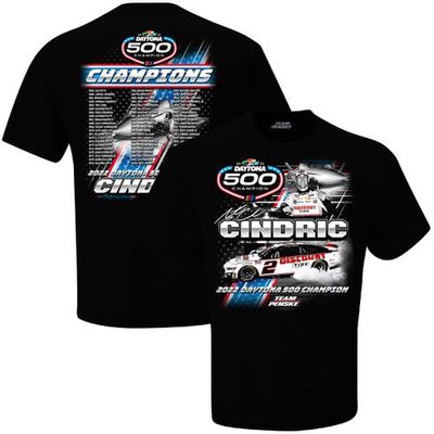TEAM PENSKE Men's Checkered Flag Black Austin Cindric 2022 Daytona 500 Champion Past Champions T-Shirt