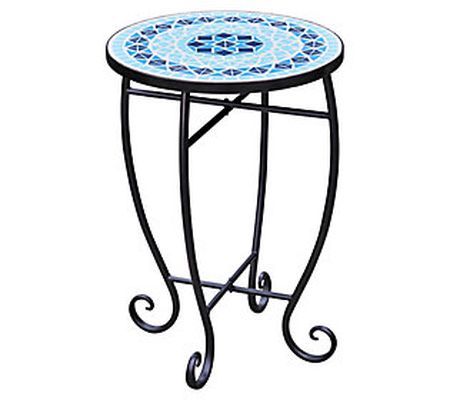Teamson Home 14" Round Outdoor Mosaic Side Tabl e Planter Stand