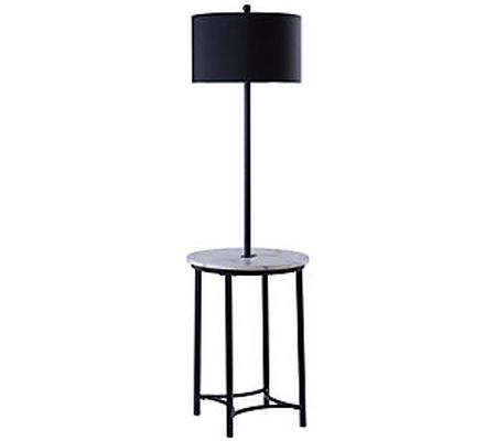 Teamson Home Floor Lamp with Faux Marble Table & Black Finish