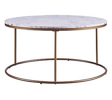 Teamson Home Marmo Modern Round Coffee Table, M arble/Brass