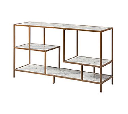Teamson Home-Marmo TV Stand With Faux Marble to p, Brass Finish