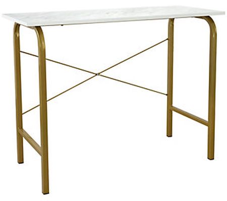 Teamson Home Office Computer Desk Metal Base, M arble/Brass