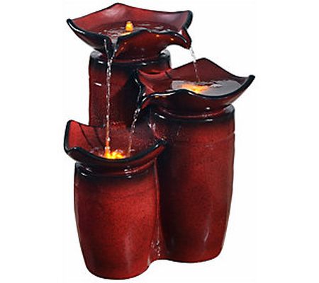 Teamson Home Outdoor 3-Tier Glazed Pots Fountai n-Gradient Red