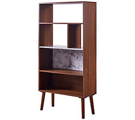 Teamson Home Wood Bookcase with Marble-Look Top