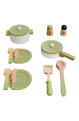 Teamson Kids Little Chef Frankfurt 14-Piece Wood Cookware Playset in Green