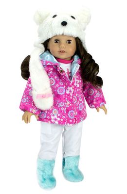 Teamson Kids Sophia's 4-Piece Winter Doll Outfit Set in Hot Pink/White