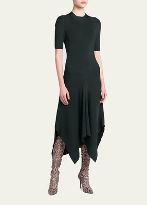 Technical Compact Ribbed Knit Midi Dress