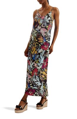 Ted Baker London Adamela Floral Midi Slipdress in Black