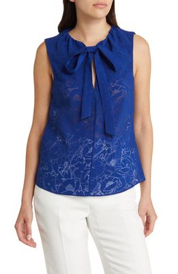 Ted Baker London Adelaai Floral Sleeveless Tie Neck Top in Bright Blue
