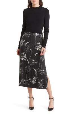 Ted Baker London Alettaa Knit Bodice Long Sleeve Midi Dress in Black