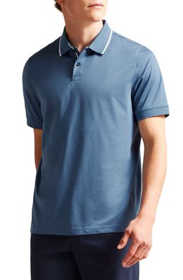 Ted Baker London Allard Cotton Jacquard Polo in Mid Blue