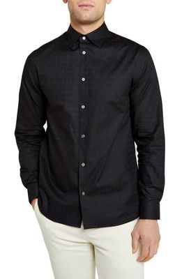 Ted Baker London Altra Check Jacquard Button-Up Shirt in Black