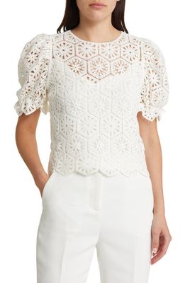 Ted Baker London Ambya Puff Sleeve Sheer Knit Top in White