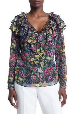 Ted Baker London Amell Floral Ruffle Blouse in Black Floral