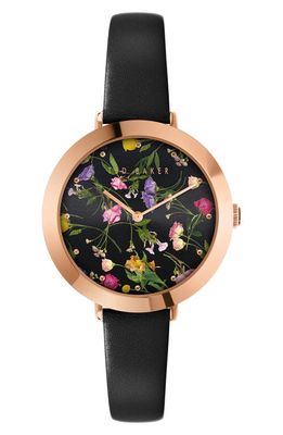 Ted Baker London Ammy Floral Leather Strap Watch, 34mm in Black 