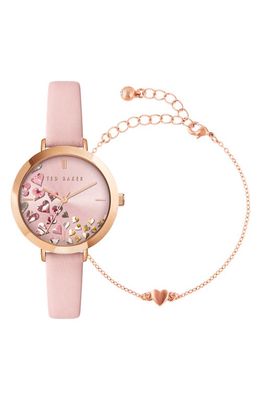 Ted Baker London Ammy Hearts Leather Strap Watch & Bracelet Set, 34mm in Pink 