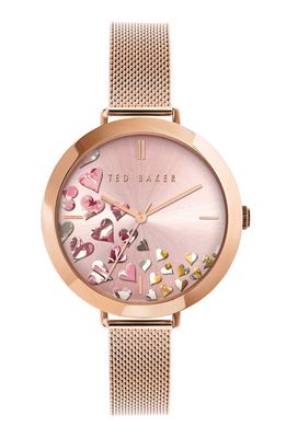 Ted Baker London Ammy Hearts Mesh Strap Watch, 37.5mm in Rose Gold 