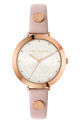 Ted Baker London Ammy Magnolia 3H Leather Strap Watch, 34mm in Rose Gold/Silver/Pink 