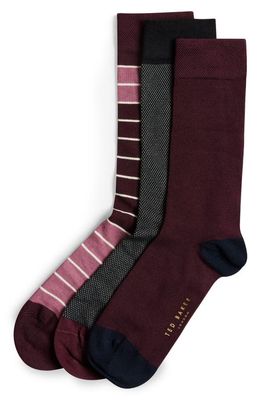 Ted Baker London Assorted 3-Pack Dudes Stripe Dress Socks Gift Box in Burgundy