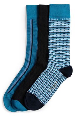Ted Baker London Assorted 3-Pack Focus Dress Socks Gift Box in Blue Multi