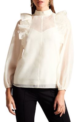 Ted Baker London Aubreei Ruffle Shoulder Top in Ivory