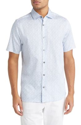 Ted Baker London Barhill Geometric Print Stretch Short Sleeve Button-Up Shirt in Pale Blue