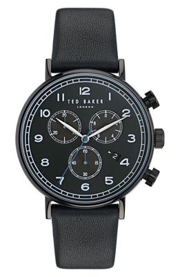 Ted Baker London Barnetb Chronograph Leather Strap Watch, 41mm in Black 